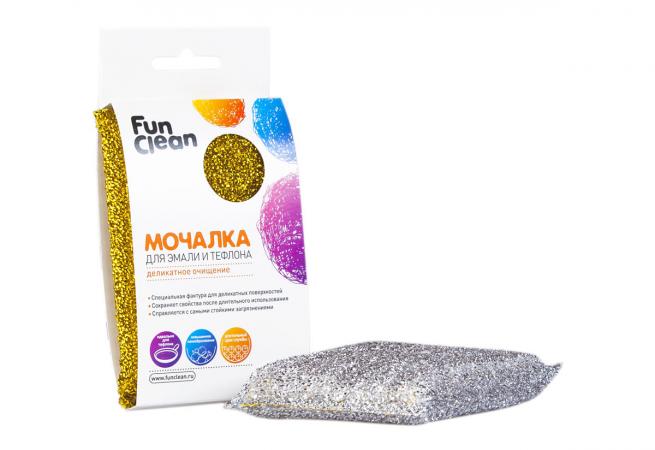 Мочалка для эмали и тефлона Fun Clean из поролона в фольгированной оплетке